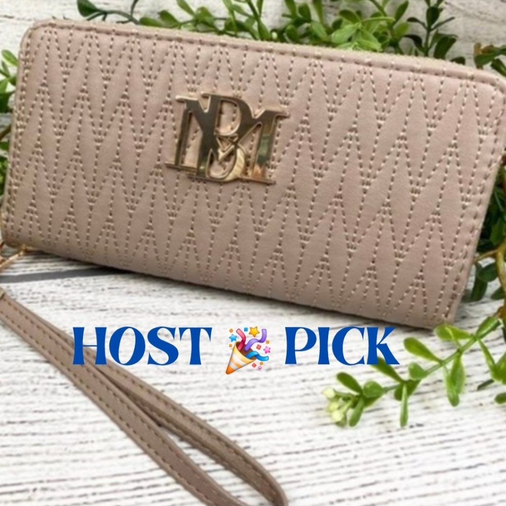 Badgley Mischka Wallet Long with Phone Pocket Wristlet Taupe 8" x4" - Picture 2 of 14